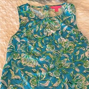 Lilly Pulitzer Turquoise Floral Tank with Green and White Accents